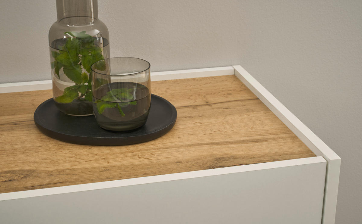 AKTENSCHRANK Weiß matt, Eiche Wotan 100 x 122 cm, Highboard 4-türig mit viel Stauraum - Eichefarben/Silberfarben, Holzwerkstoff/Kunststoff (100/122/40cm) - Furn.Design