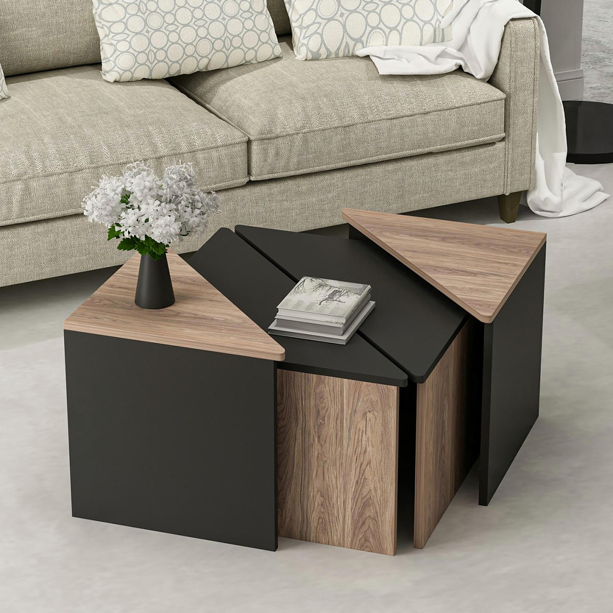 COUCHTISCH SET Frederikshavn 4-teilig 45/45/47 - Eichefarben, Holzwerkstoff (45/45/47cm) - [en.casa]