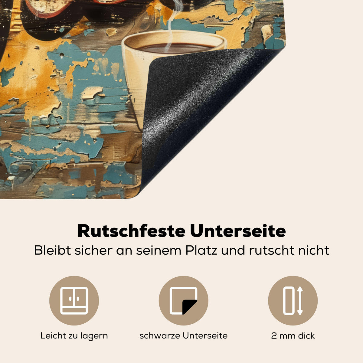 HERDABDECKPLATTE Kaffee - Vintage - Braun - Tasse Abdeckung Ceranfeld 57.6x51.6 cm - Teakfarben, Kunststoff (57.6/51.6/0.2cm) - MuchoWow