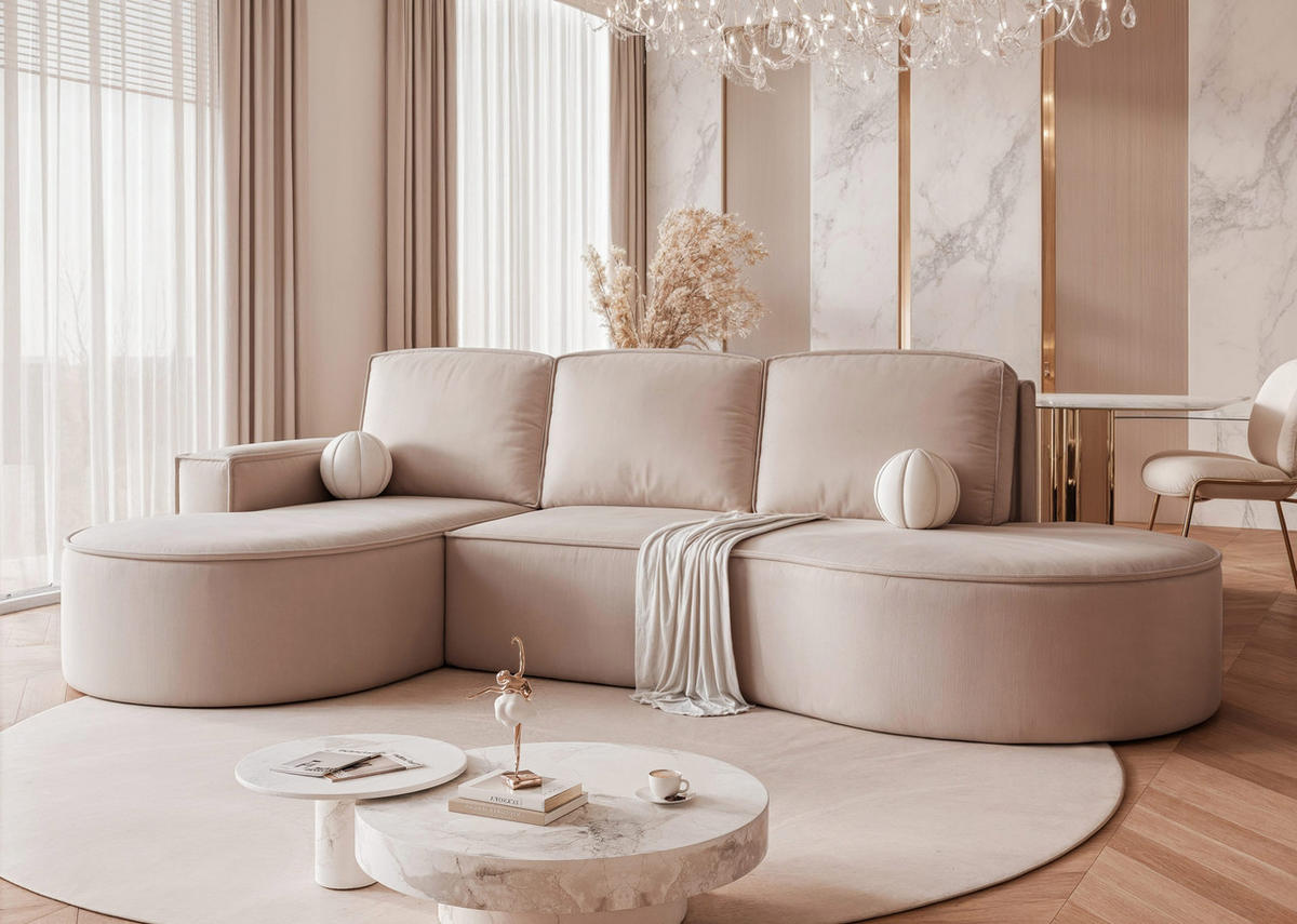 ECKSOFA SOFIA mit Schlaffunktion und Bettkasten Beige - Beige, Holzwerkstoff/Kunststoff (277/157cm) - Idohome