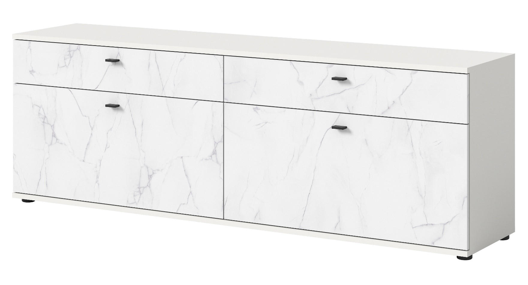 TV-LOWBOARD weiß Marmor 180 cm, TV-Unterteil in Komforthöhe - Schwarz/Weiß, Holzwerkstoff/Kunststoff (180/62/40cm) - Inn.Furn