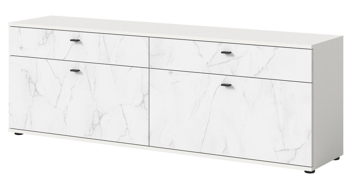 TV-LOWBOARD weiß Marmor 180 cm, TV-Unterteil in Komforthöhe - Schwarz/Weiß, Holzwerkstoff/Kunststoff (180/62/40cm) - Inn.Furn