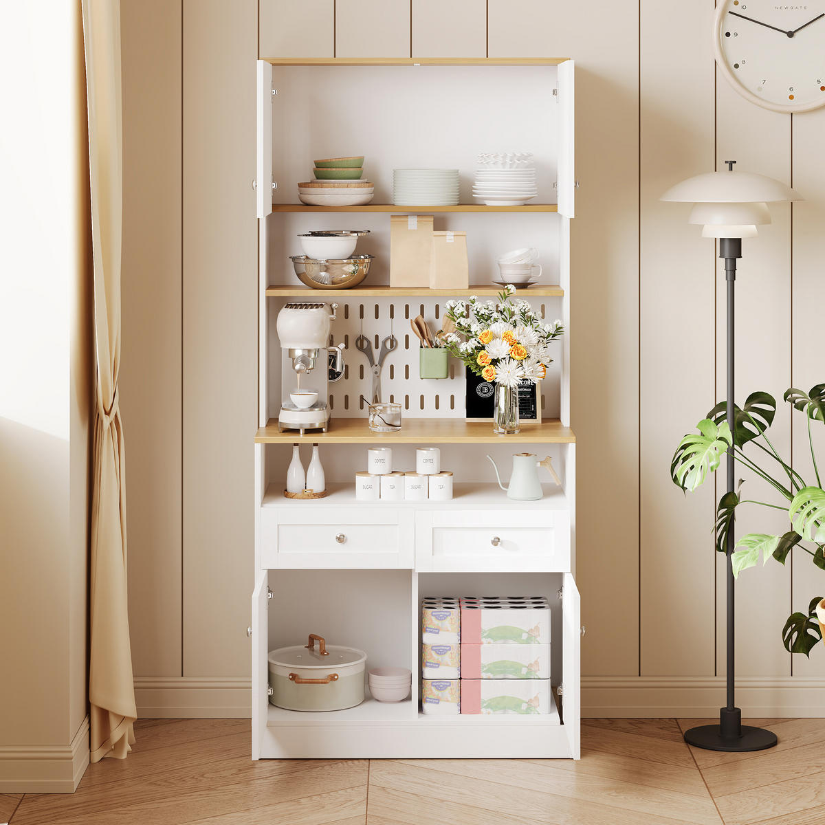 SIDEBOARD 2 Schubladen 4 Türen Weiß Silbergriffe Stauraum - Weiß, Holzwerkstoff (40/175/80cm) - FLIEKS