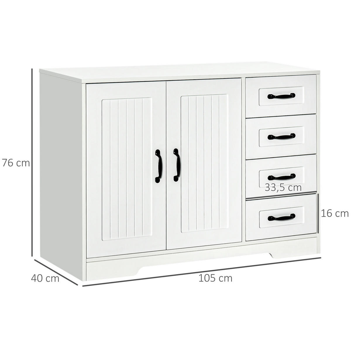 SIDEBOARD 105/40/76 cm aus MDF mit 4 Schubladen, verstellbarem Einlegeboden und Kippschutz, Weiß - Weiß, Holzwerkstoff (105/76/40cm) - Redom