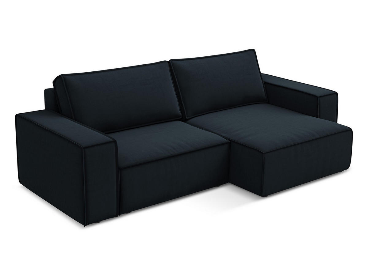 ECKSOFA mit Schlaffunktion Samt Stoff Blau - Blau/Schwarz, Kunststoff/Textil (257/148cm) - Makamii