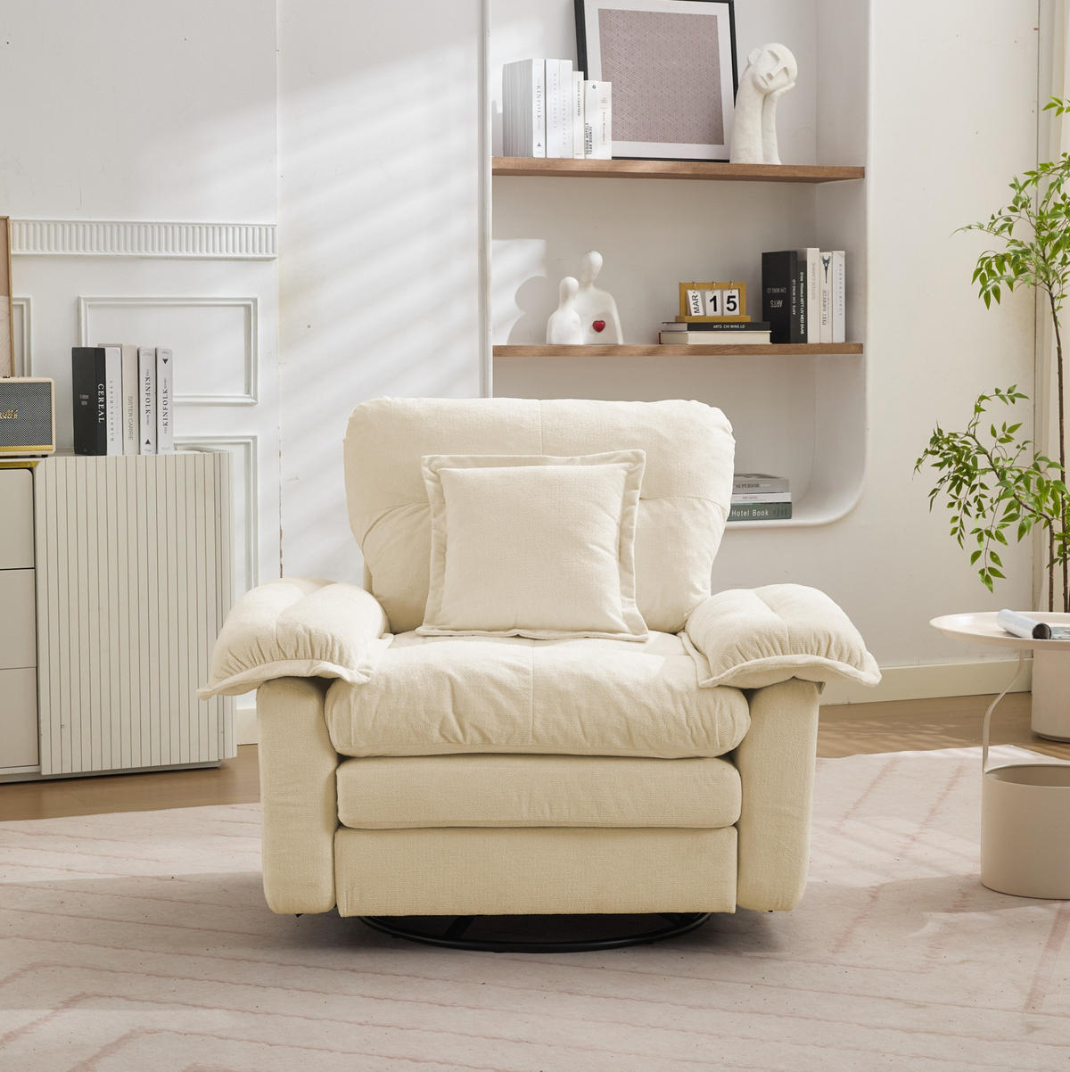 SESSEL in Beige mit 360°-Drehfunktion und Chenillebezug,84/116/96 cm - Beige, Textil (84/96/116cm) - Flora Grace