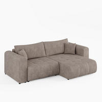 ECKSOFA RIVA Rechts Beige Cord-Stoff L-Form Couch mit Schlaffunktion & Bettkasten - Beige/Schwarz, Holz (160/255cm) - Barchello