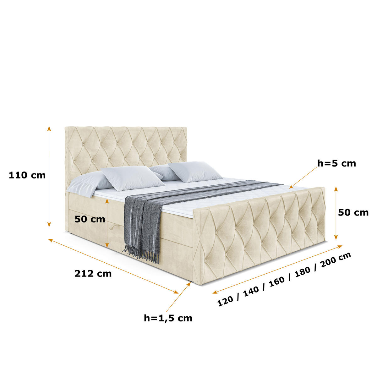 BOXBETT AMAY-Z - 180x200 cm - H3 - Beige - Beige, Holzwerkstoff (180/200cm) - ALTDECOR