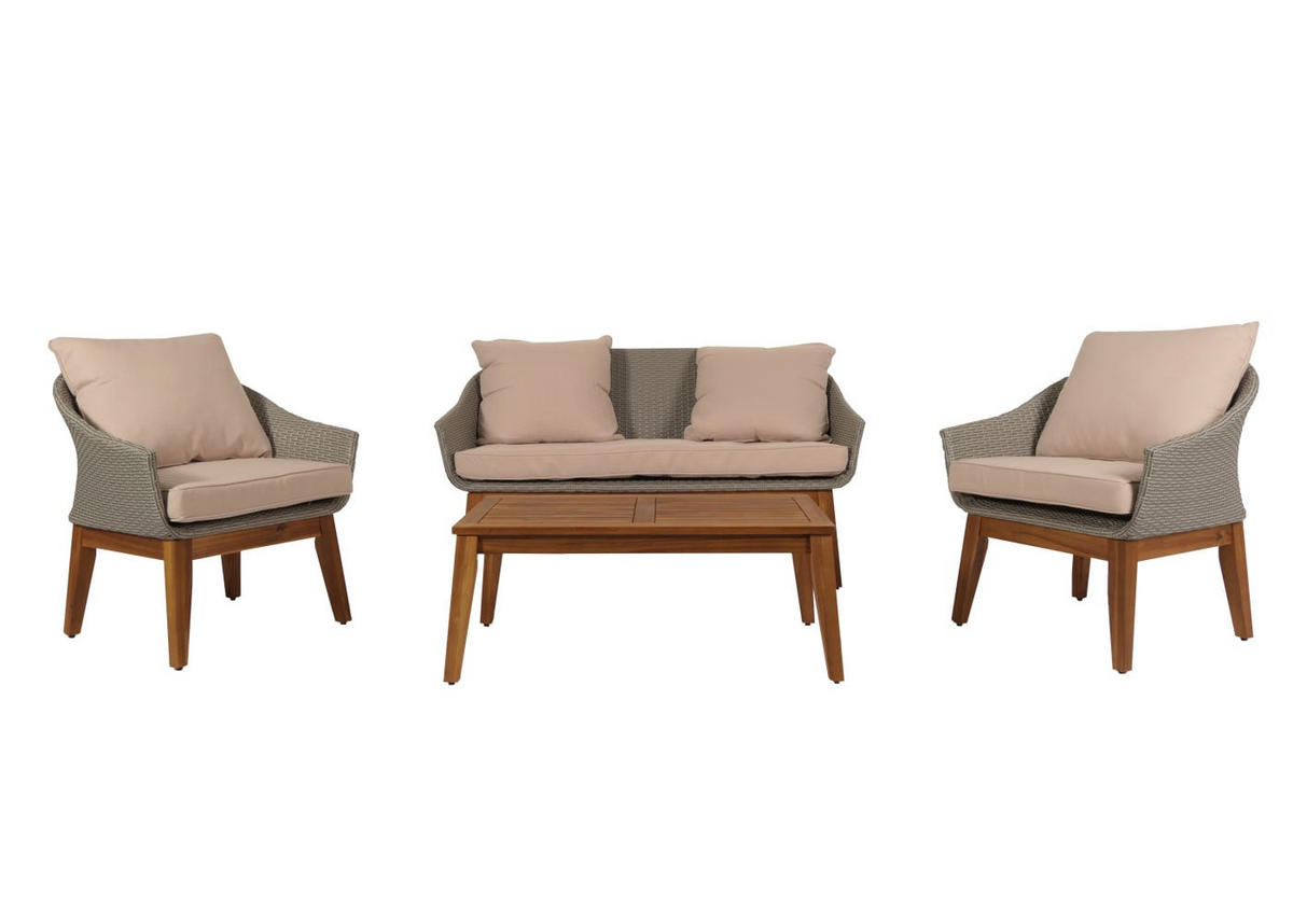 GARTENGARNITUR Grau Kissen Beige - Grau, Holz - PROREGAL