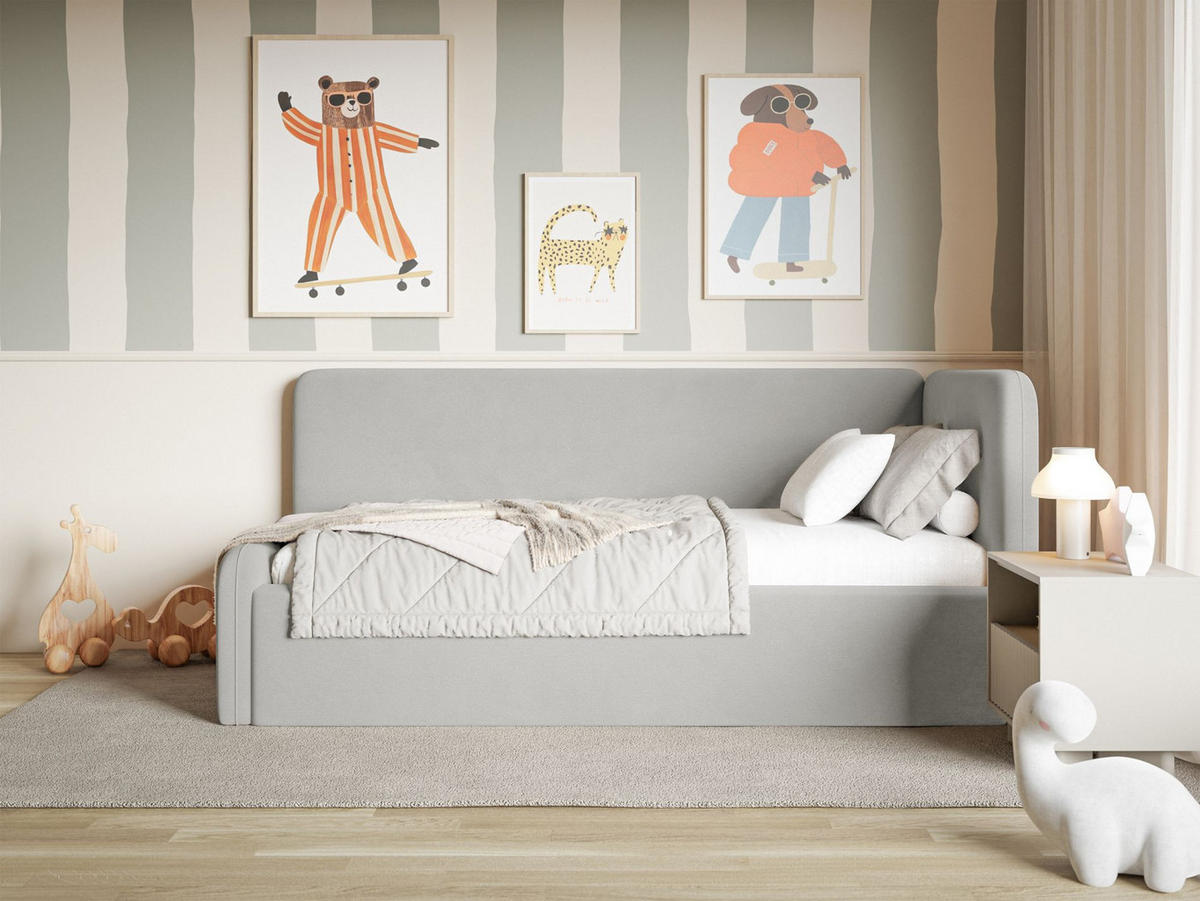 JUGENDBETT Fanko Samt Hellgrau 90x200 cm - Hellgrau/Schwarz, Kunststoff/Textil (90/200cm) - Selsey