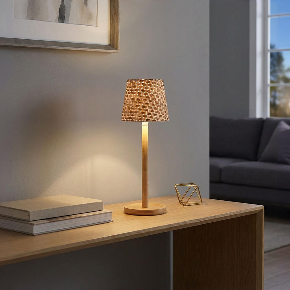 TISCHLEUCHTE Bambus Braun, LED, Touchdimmer, 3er Set - Braun, Holz (40.4/10.9/33cm) - Globo Lighting