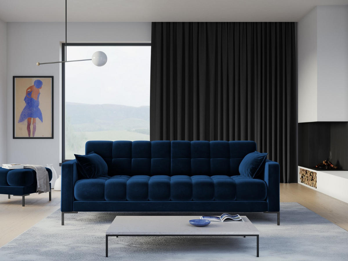 SOFA Mamaia aus Samt königsblau 4 Sitzplätze - Blau, Textil (92/75/217cm) - Micadoni