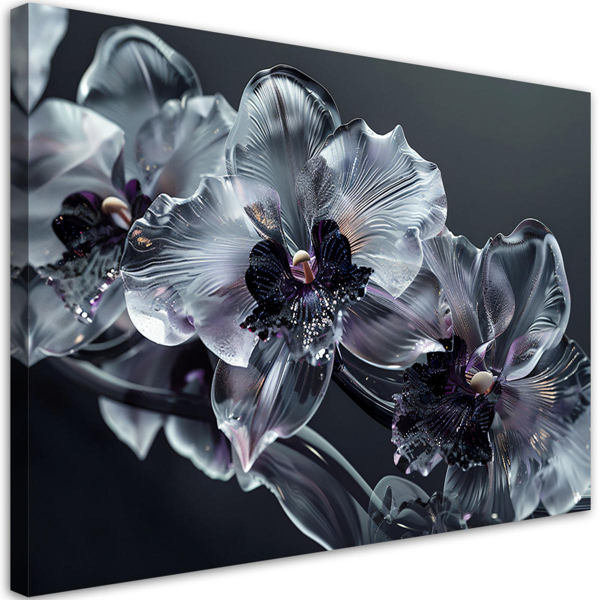 LEINWANDBILD Blühende Glasblumen schwarz und weiß - Grau, Textil (120/80cm) - Feeby
