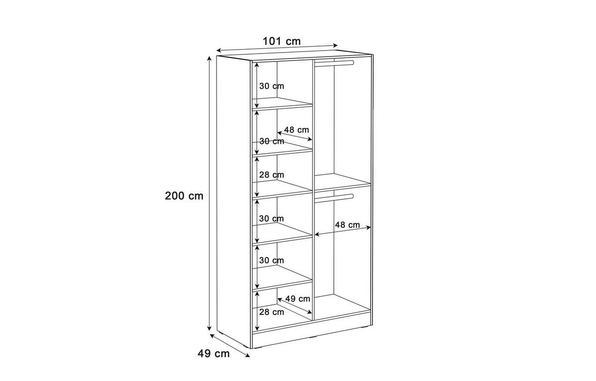 KLEIDERSCHRANK SANDBOX LOFT 100 101/49/200 cm Schwarzgraphit / Schwarzgraphit + Eiche Wotan mit LED ohne Zusatzböden - Schwarz, Holzwerkstoff/Kunststoff (101/200/49cm) - Lookway