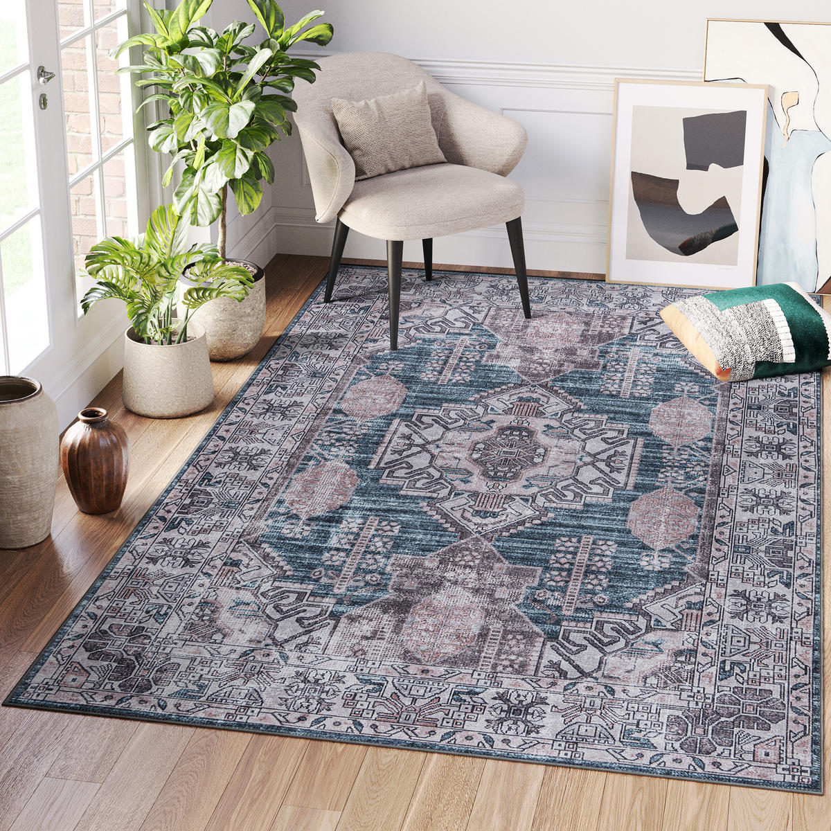 TEPPICH DUBAI petrol orientalisch 120/180 cm - Petrol, Textil (120/180cm) - Tapiso