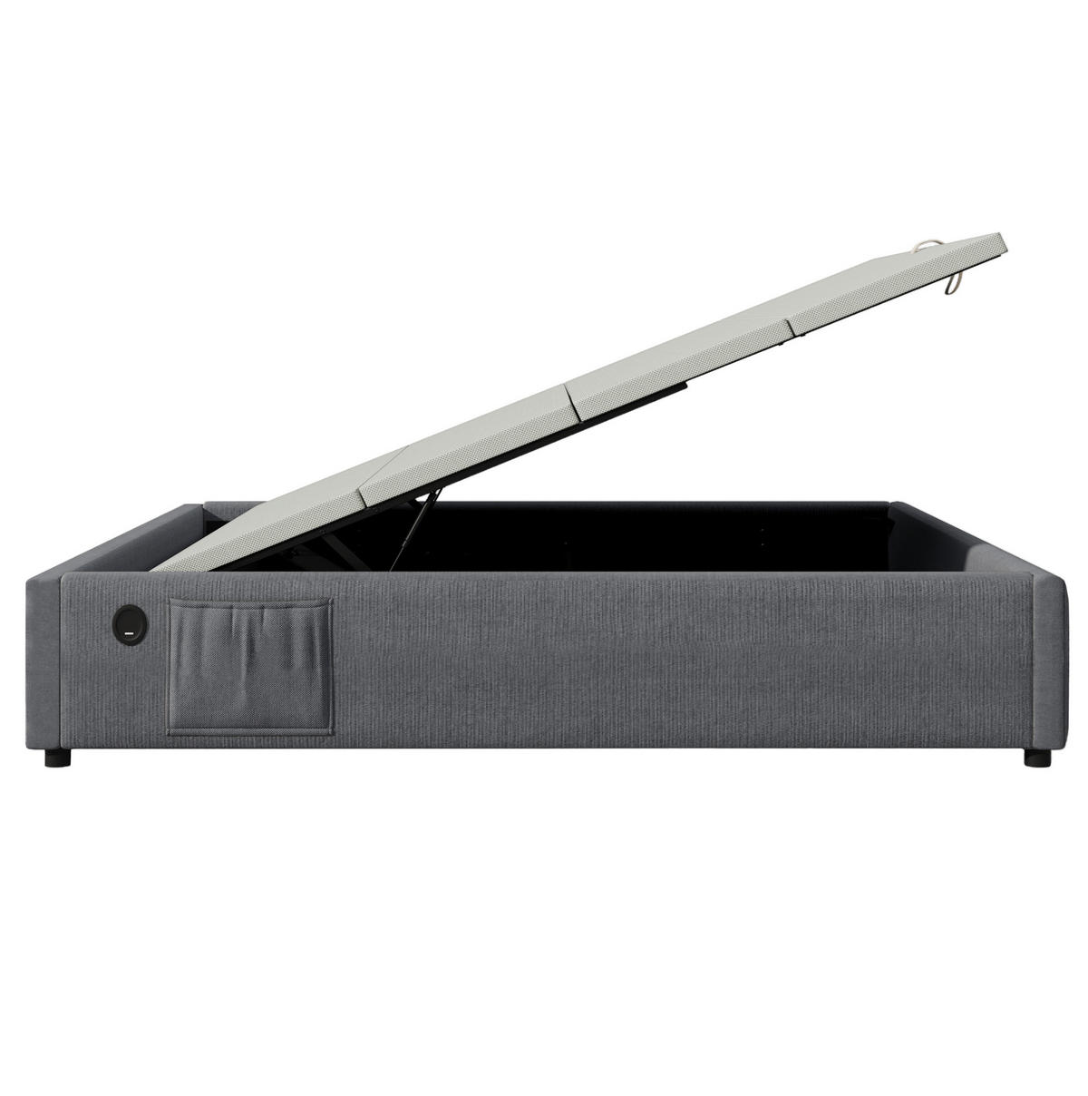 POLSTERBETT mit Bettkasten 140/200 cm ohne Kopfteil mit USB-C in Grau - Grau, Textil (140/200cm) - BEAOK