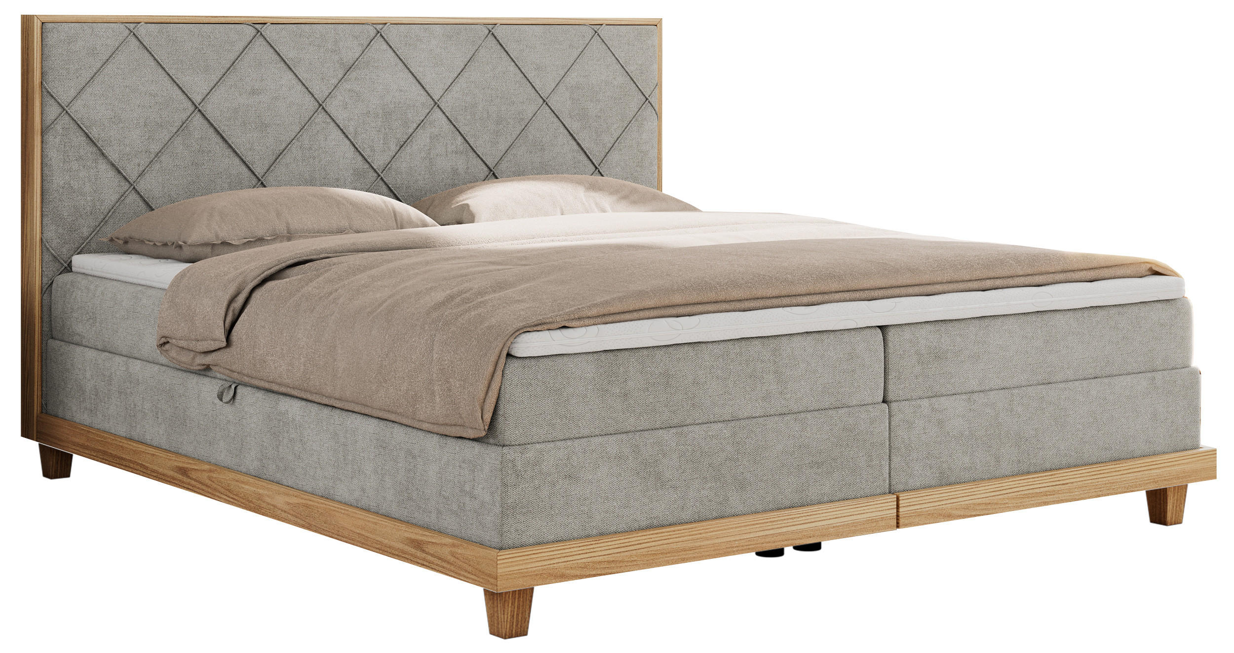 BOXBETT CAICOS 160/200 - Hellgrau Struktur - H4 - Hellgrau, Holz/Textil (160/200cm) - MKS