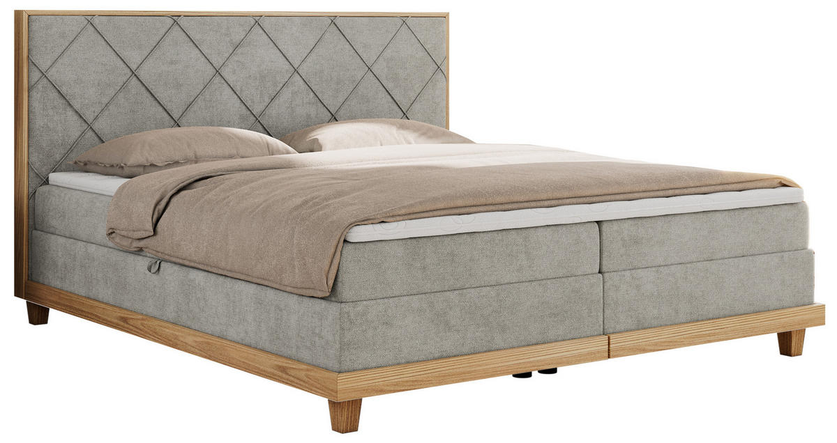 BOXBETT CAICOS 160/200 - Hellgrau Struktur - H4 - Hellgrau, Holz/Textil (160/200cm) - MKS