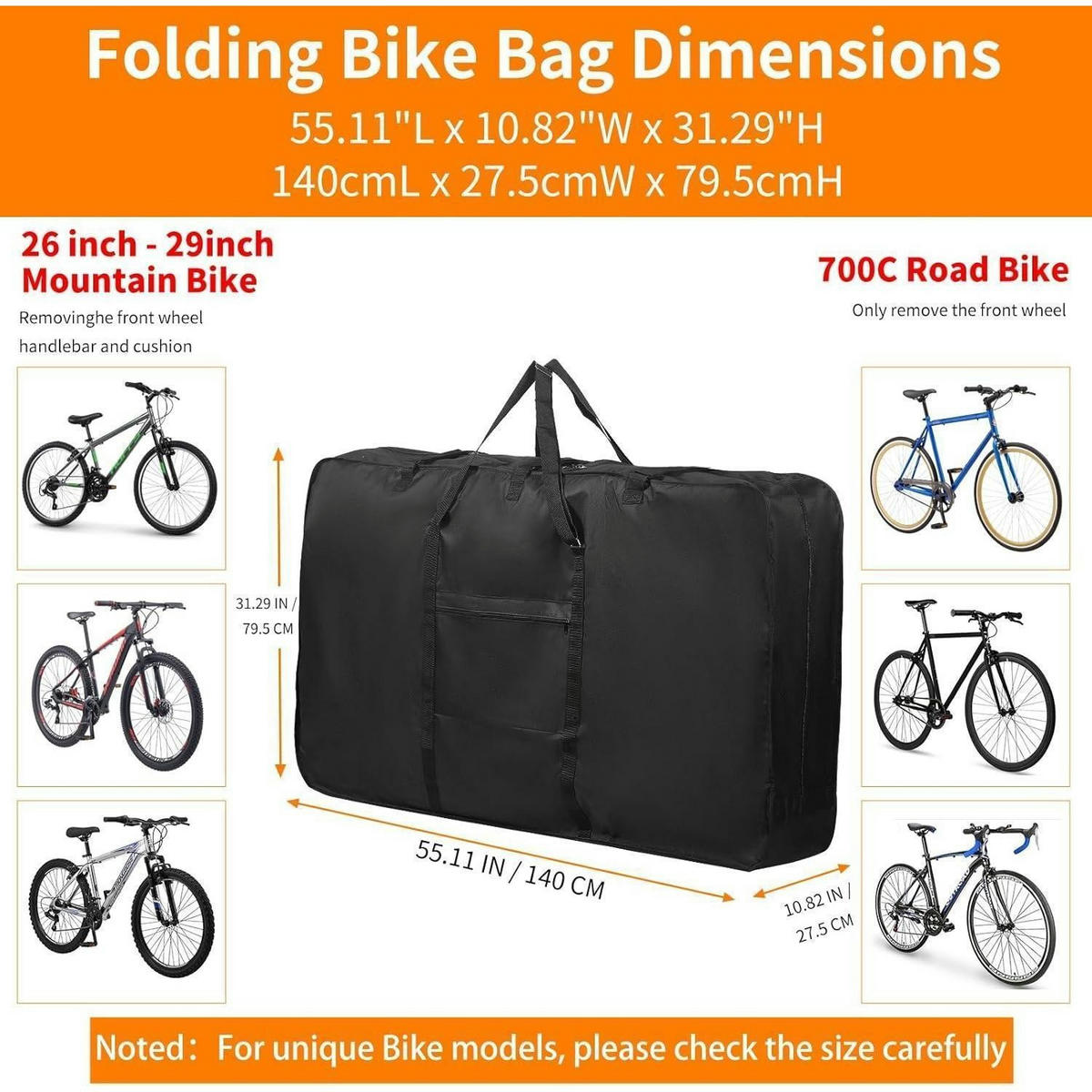 FAHRRAD-REISETASCHE für Flugzeug 140 cm - Schwarz, Textil (27.5/79.5/140cm)