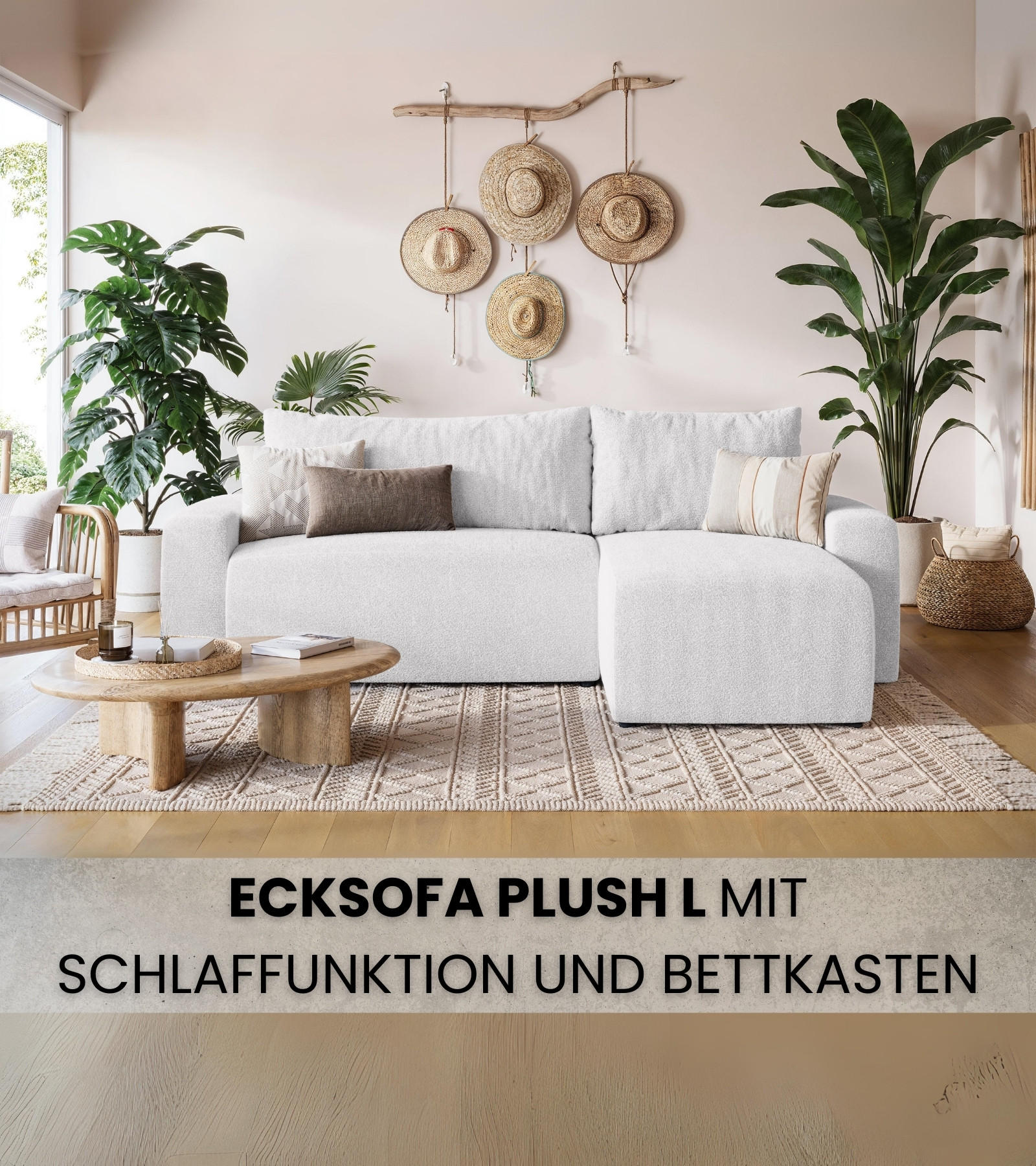 ECKSOFA PLUSH mit Schlaffunktion Hellgrau Boucle - Silberfarben, Textil (240/145cm) - Bromarkt