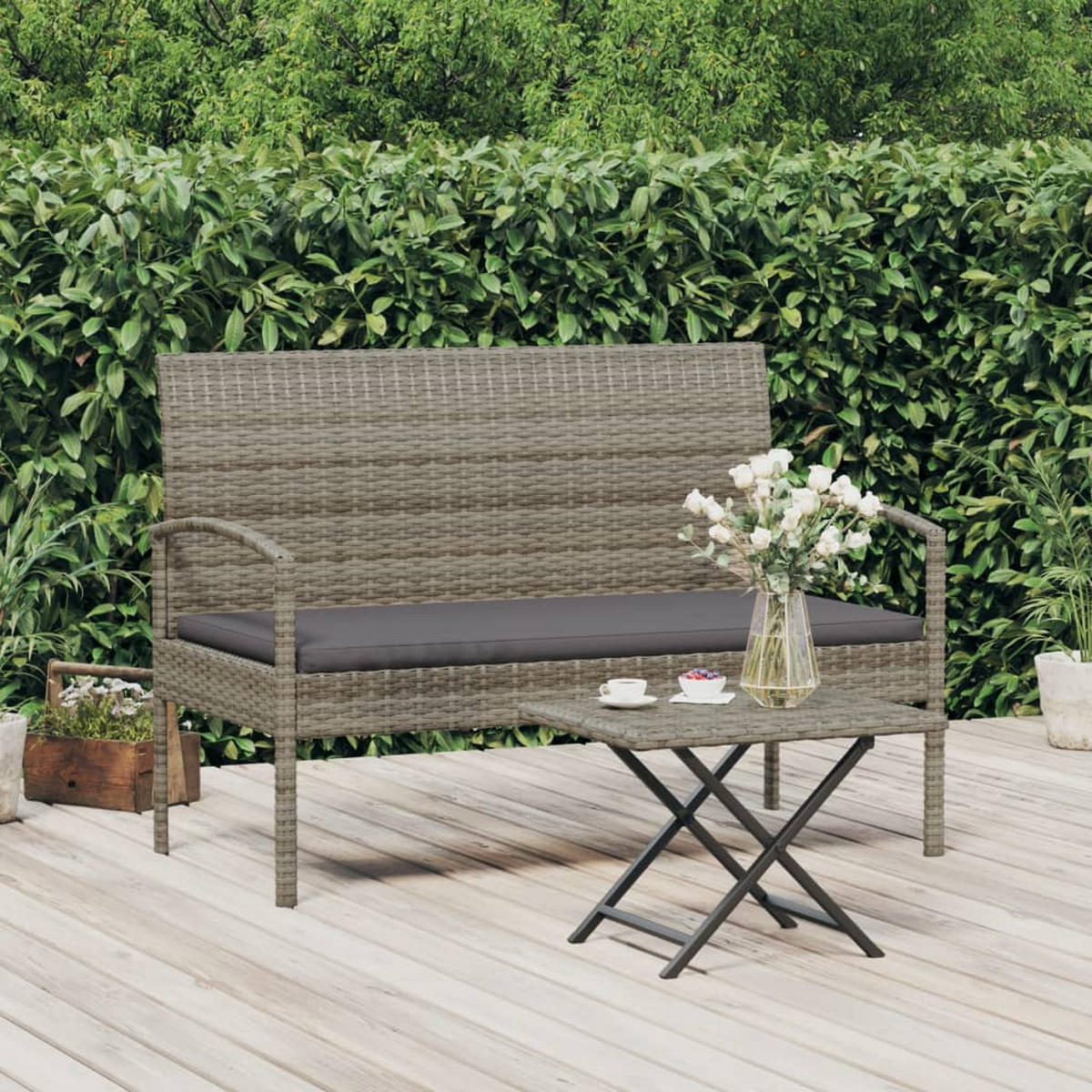 GARTENBANK Mit Kissen Grau 105 Cm Poly Rattan - Grau, Kunststoff (105/74/58cm) - vidaXL
