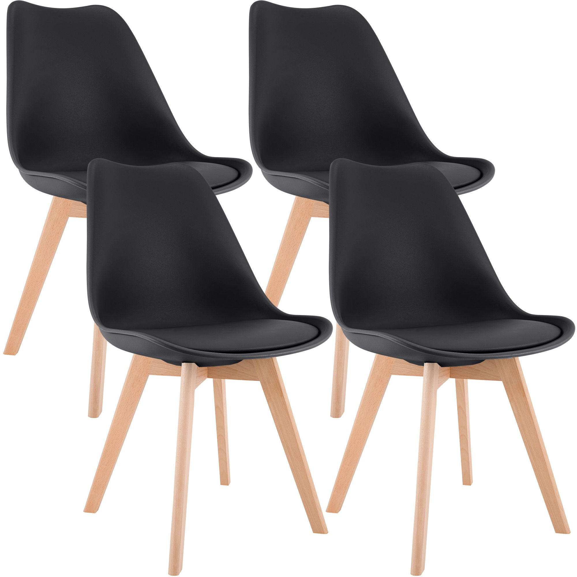 STUHL 4 Kunststoff Schwarz - Eukalyptusholzfarben/Schwarz, Holz/Kunststoff (49/83/50cm) - CLP