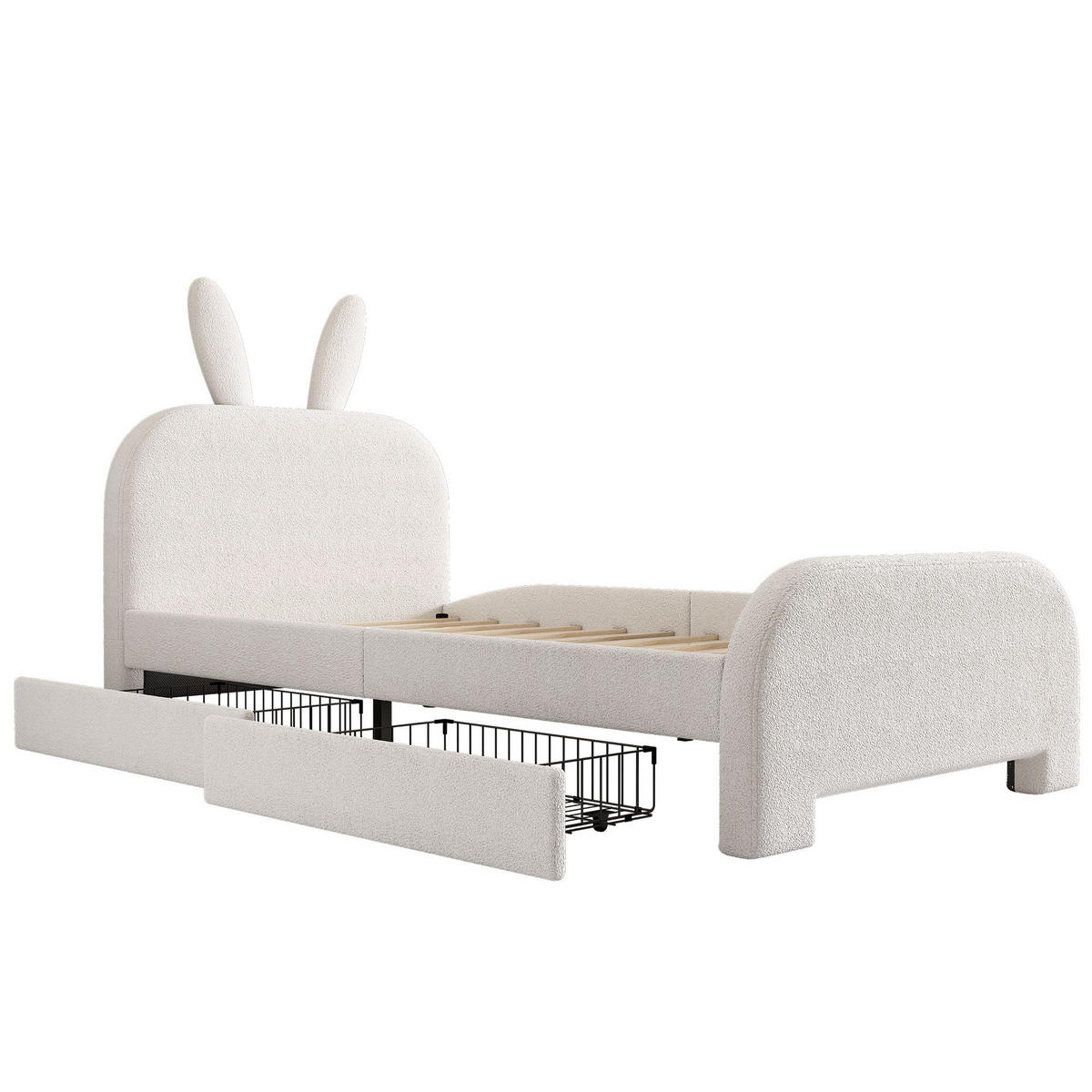KINDERBETT 90/200 cm in Weiß mit Zwei Schubladen - Weiß, Holz/Textil (90/200cm) - KOMHTOM