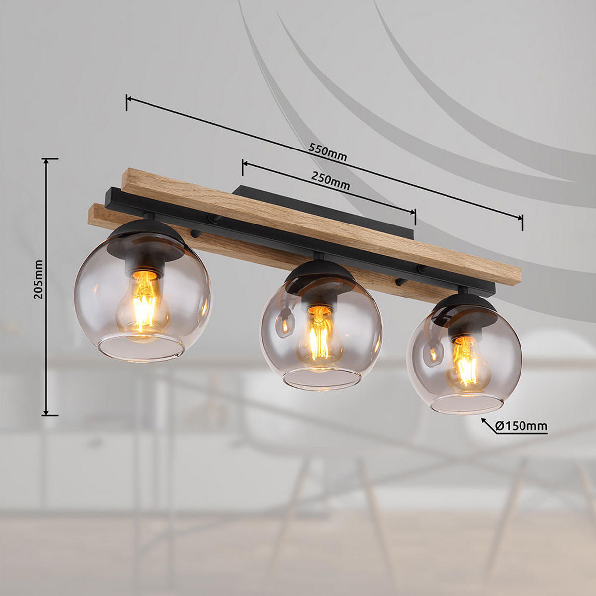 DECKENLEUCHTE Metall Eichenholz Braun - Braun, Holz (60/15/20.5cm) - Globo Lighting