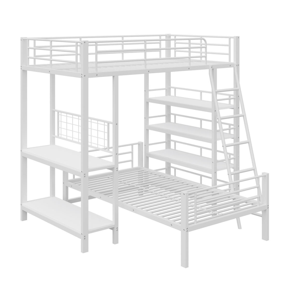 HOCHBETT 90/200 cm in Weiß aus Metall – mit Ablagefächern und Lattenrost - Weiß, Metall (90/200cm) - BEAOK