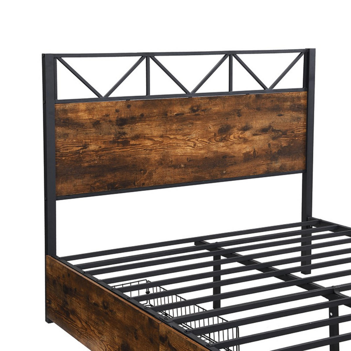 METALLBETT 140x200cm in Schwarz + Walnuss mit Zwei Schubladen - Walnussfarben, Metall (140/200cm) - KOMHTOM