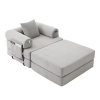 SOFA Cord Hellgrau mit Kissen und Hocker - Hellgrau, Textil/Metall (112/67/190cm) - WISHDOR