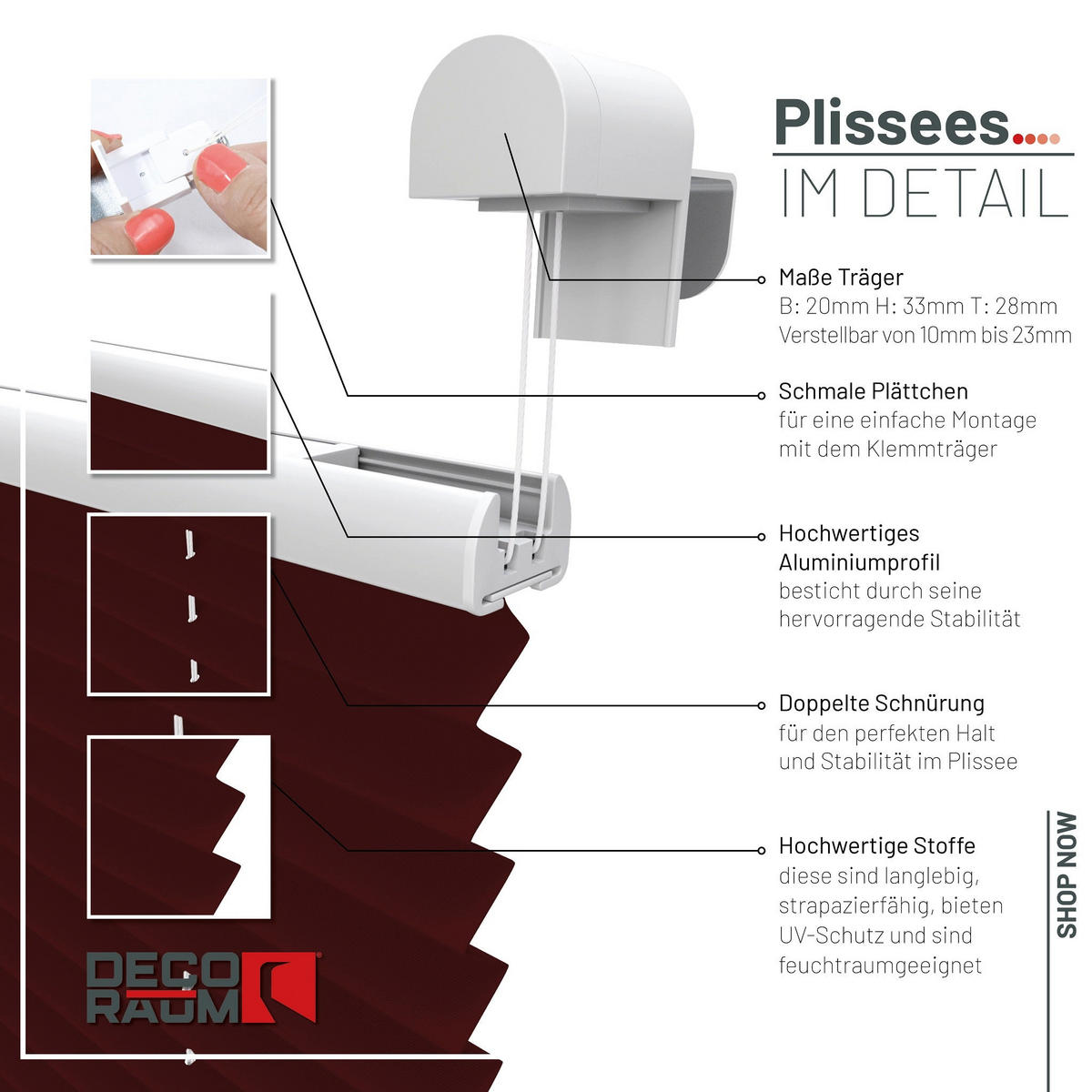 PLISSEE Basic ohne Bohren - Rot, Textil (50/150cm) - Deco-Raum