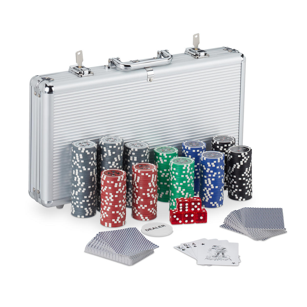 POKERKOFFER - Silberfarben, Kunststoff/Metall (39/6.5cm) - Relaxdays