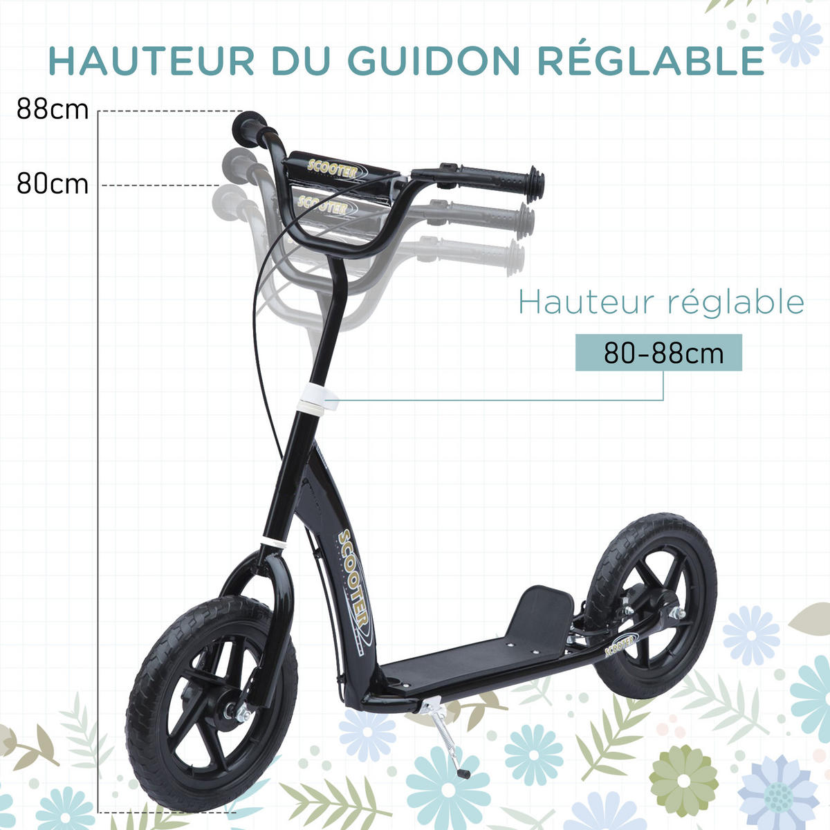 KINDERSCOOTER DE-16935 30 cm EVA-Reifen Schwarz - Schwarz, Metall (120/52/88cm) - ComfortXL