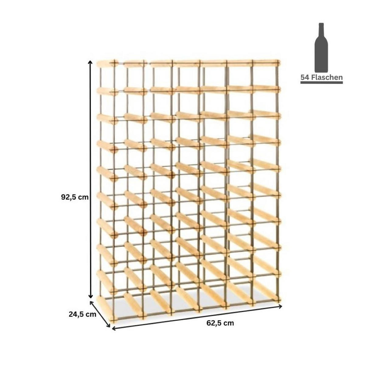 WEINREGAL Vinotega Mod Metal 92,5x62,5x24,5 cm 6x9 Flaschen Massives Kiefernholz Natur - Naturfarben, Holz (62.5/92.5/24.5cm) - PROREGAL