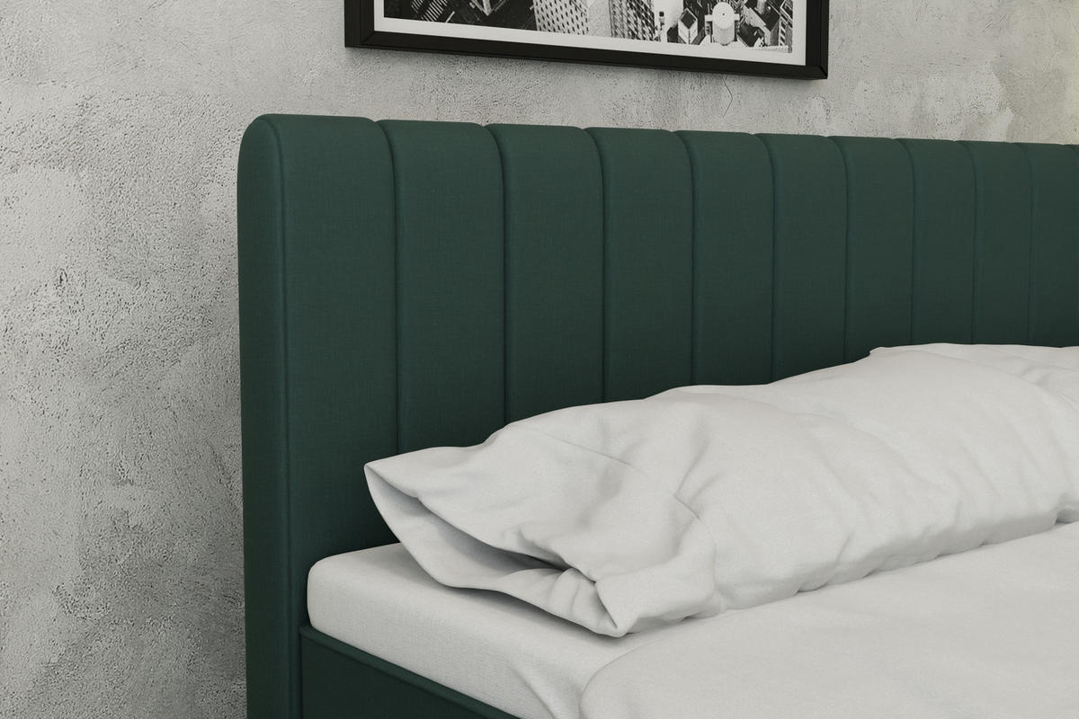 BOXBETT AVALON 180 x 200 cm mit Bettkasten und Topper - Dunkelgrün - Dunkelgrün, Holz - Panda Möbel
