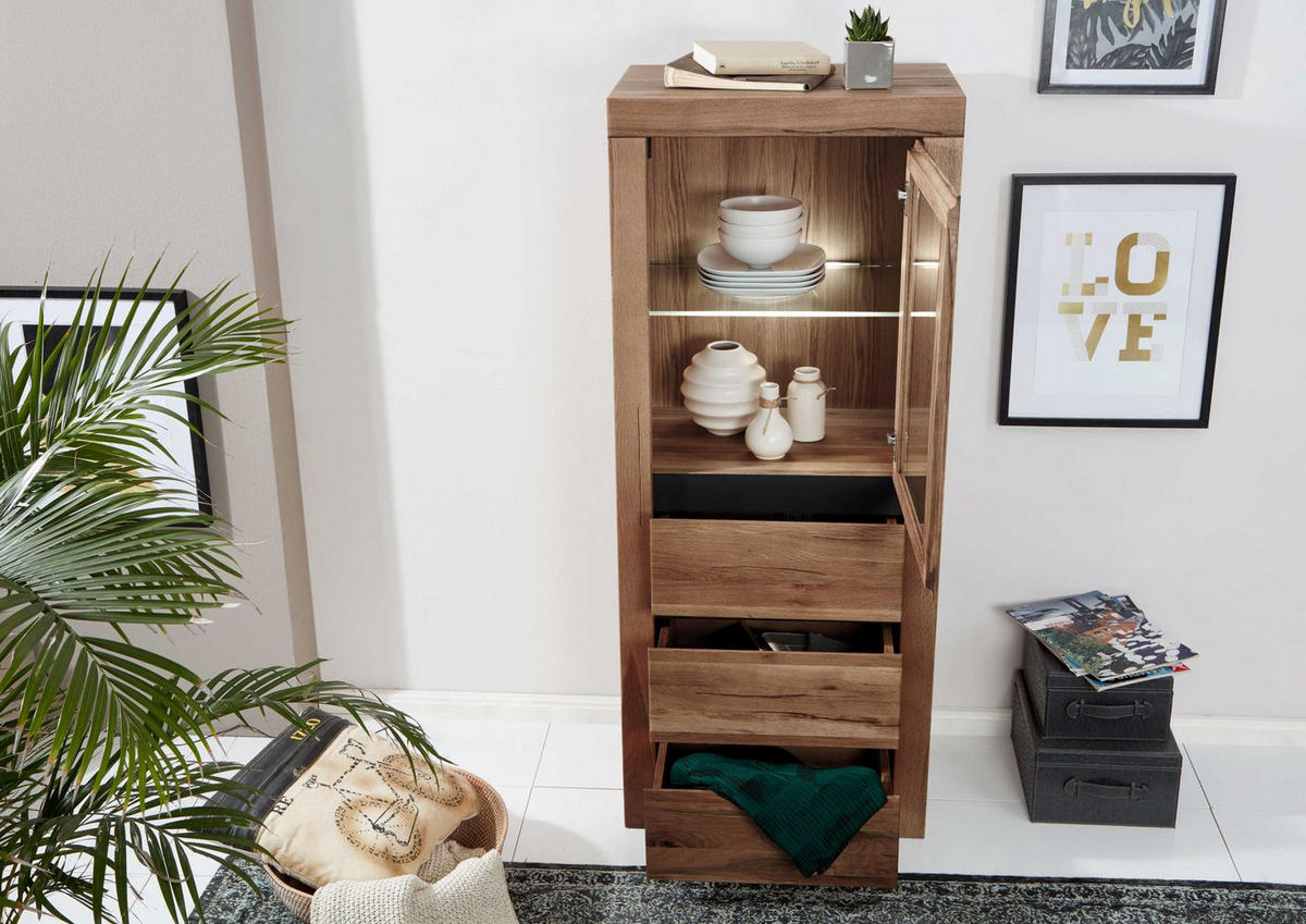 VITRINE Wild-/Zerreiche 62x42x150 Tabacco brown geölt MONTREUX #322 - Braun, Holz (62/150/42cm) - Massivmoebel24