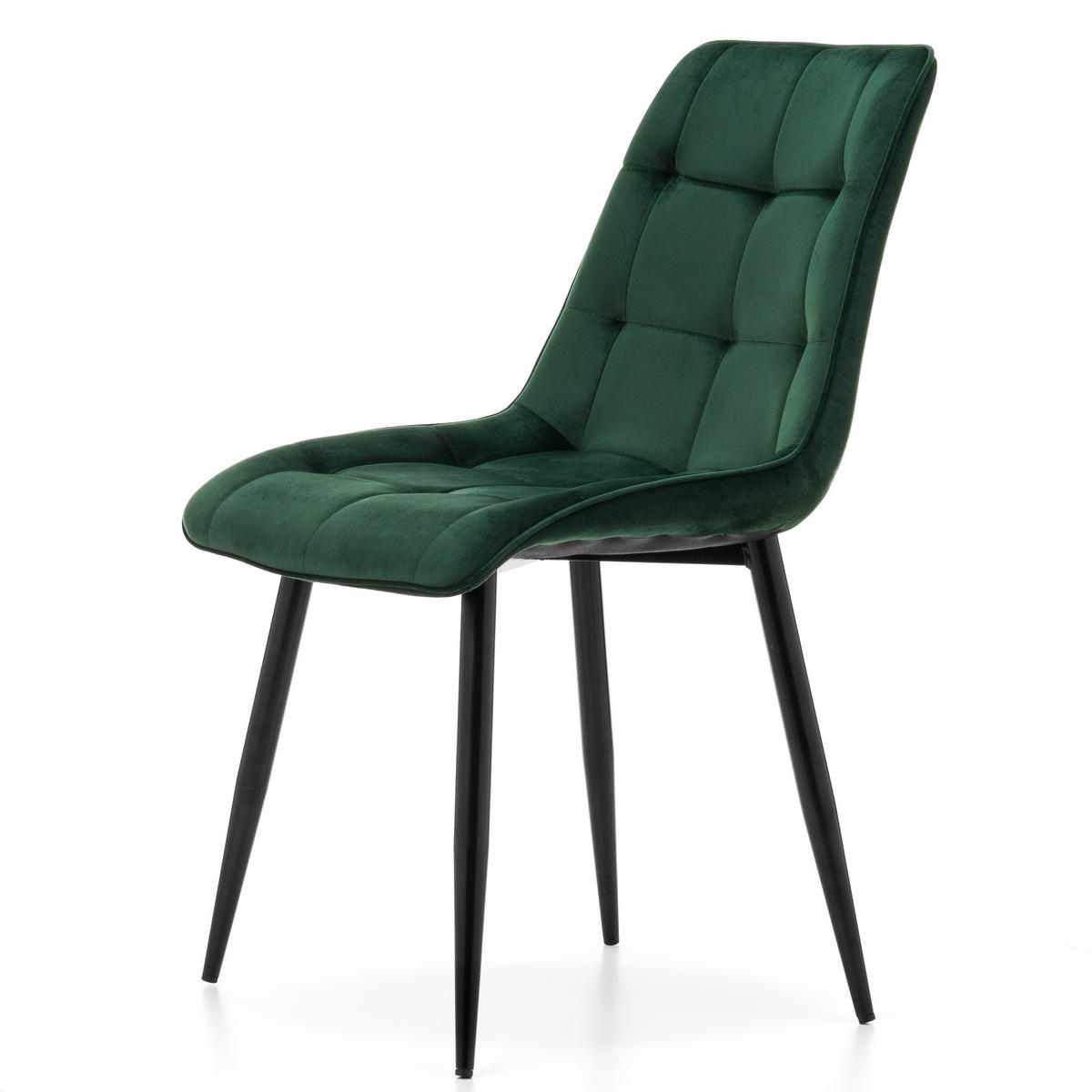 STUHL CHIC gespolsterter mit Steppung - grün - Samt Velours - Schwarz/Grün, Metall (50/88/47cm) - NEW HOME