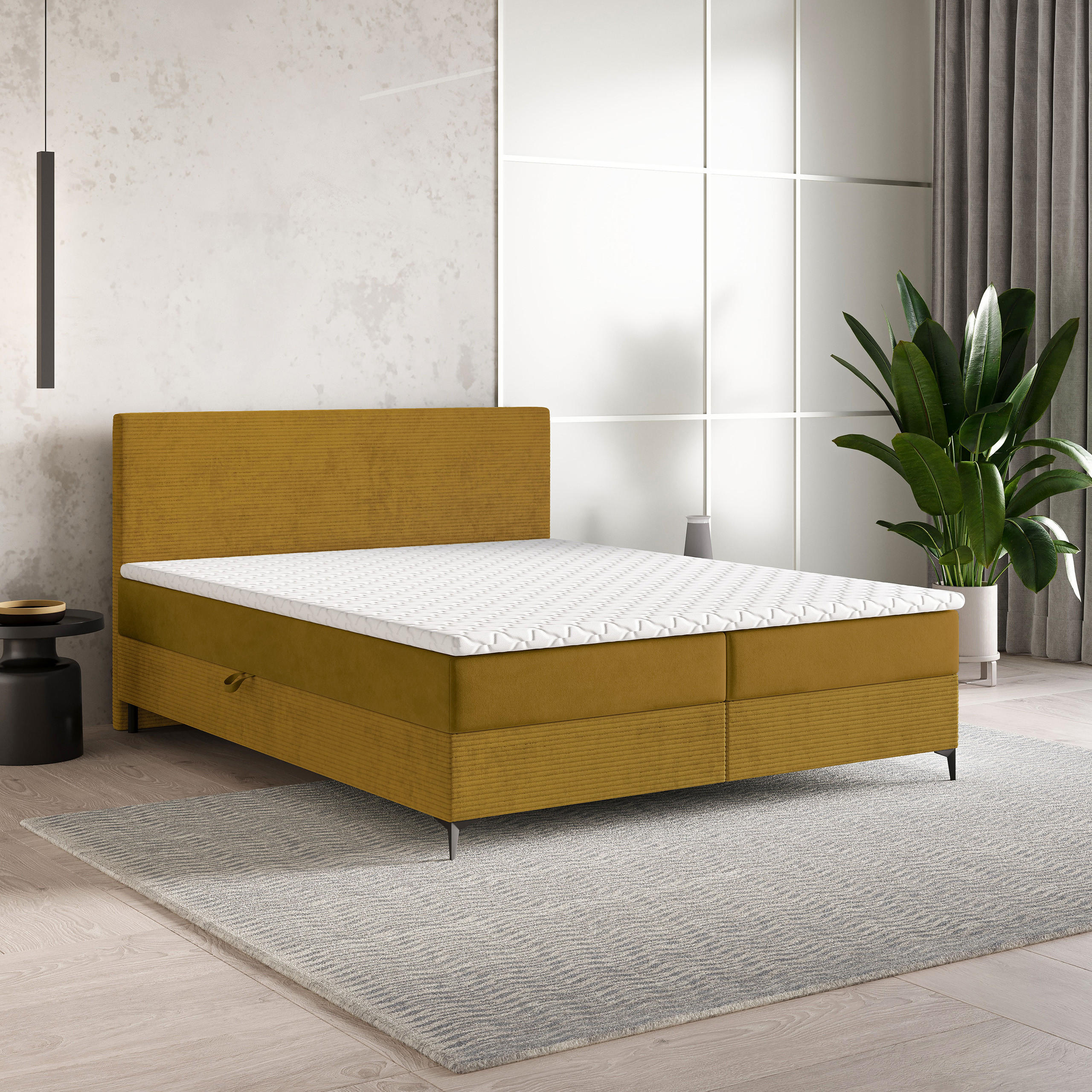 BOXBETT TORREL 140x200 cm mit Matratze und Topper - Gelb - Gelb, Holz (140/200cm) - MASSENO