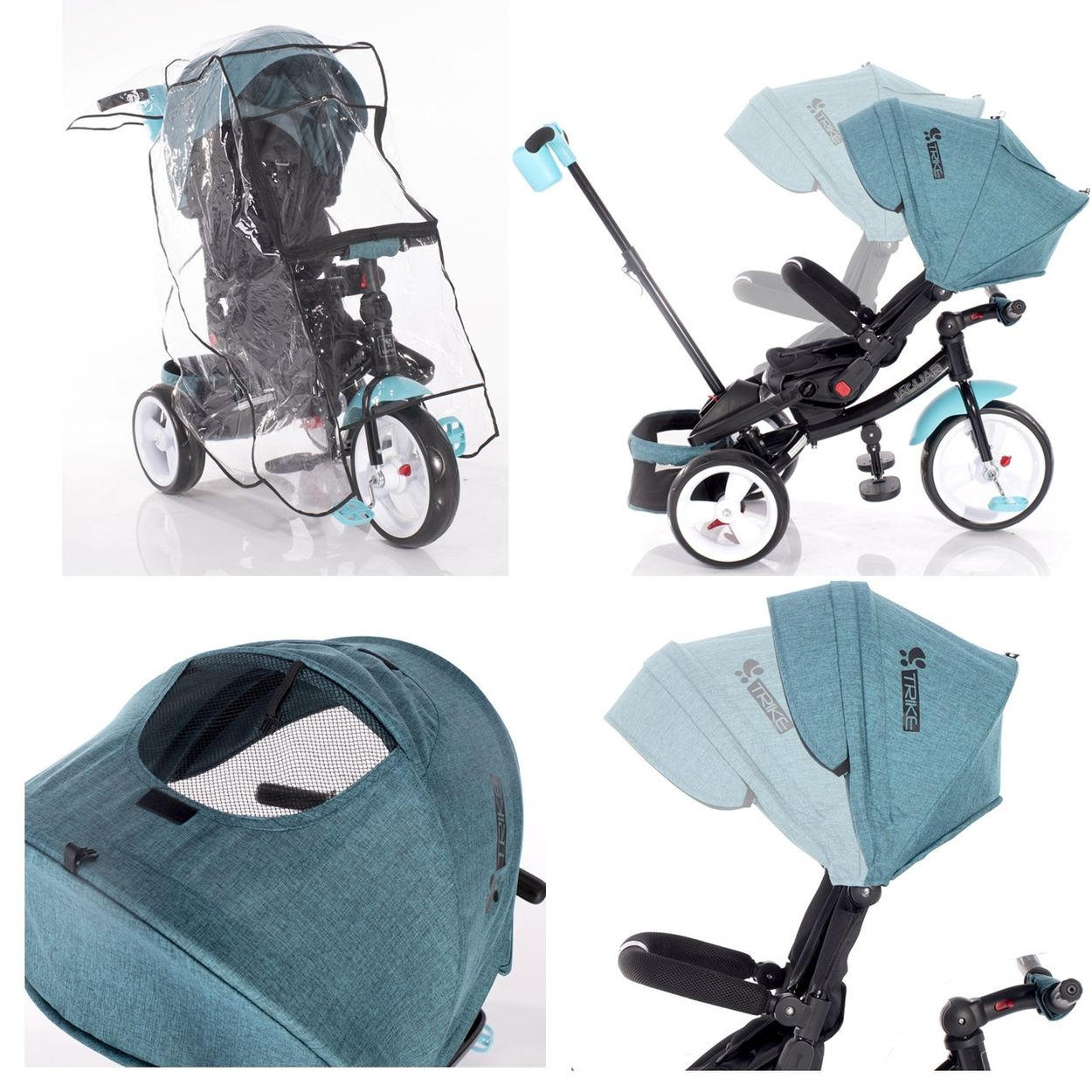 DREIRAD Jaguar 4 in 1 blau schwarz Schiebestange Sitz drehbar, verstellbar, Faltdach - Blau, Metall (120/53/103cm) - Lorelli