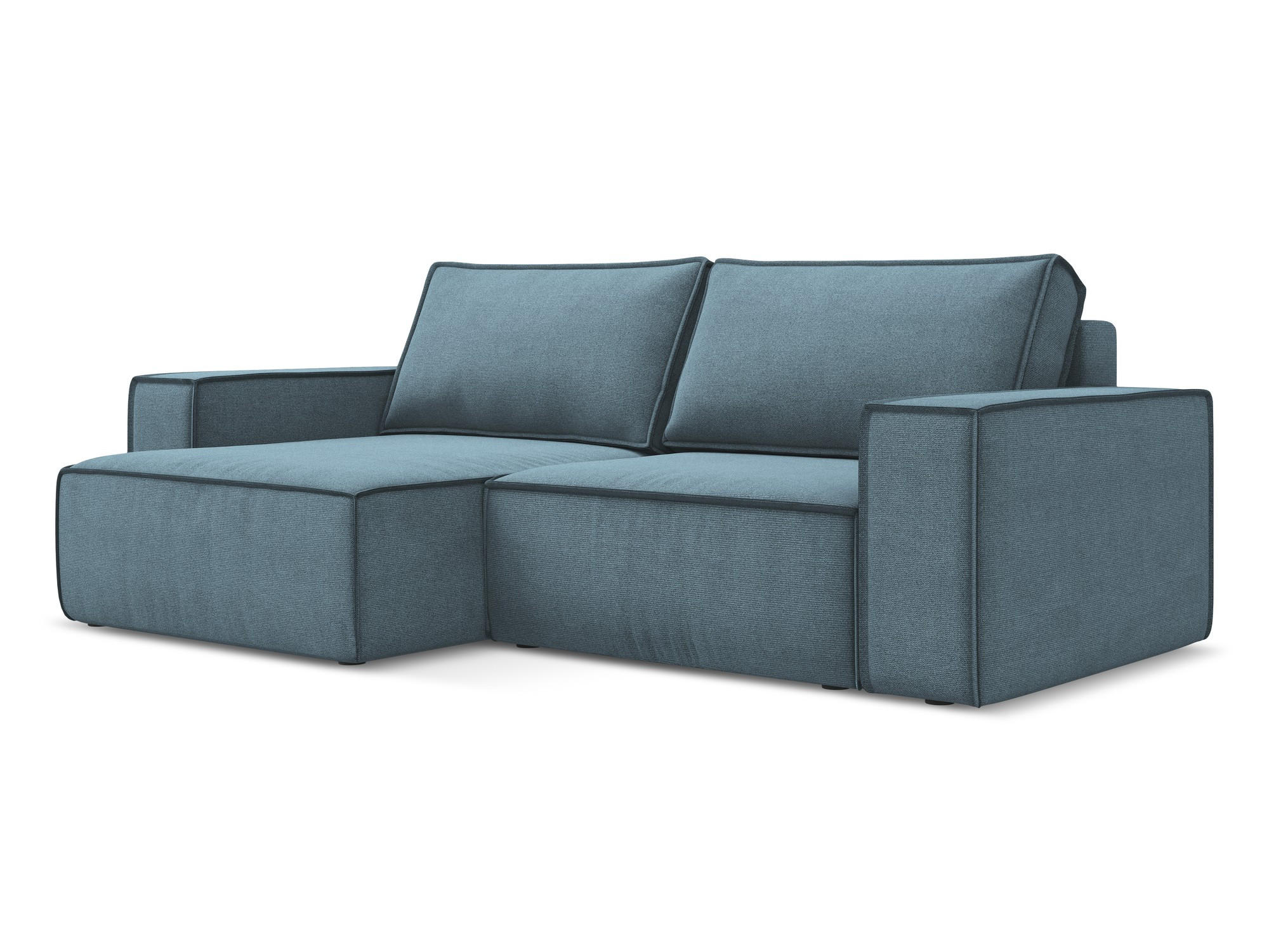 ECKSOFA mit Schlaffunktion Strukturstoff Stoff Blau - Blau/Schwarz, Kunststoff/Textil (148/257cm) - Makamii