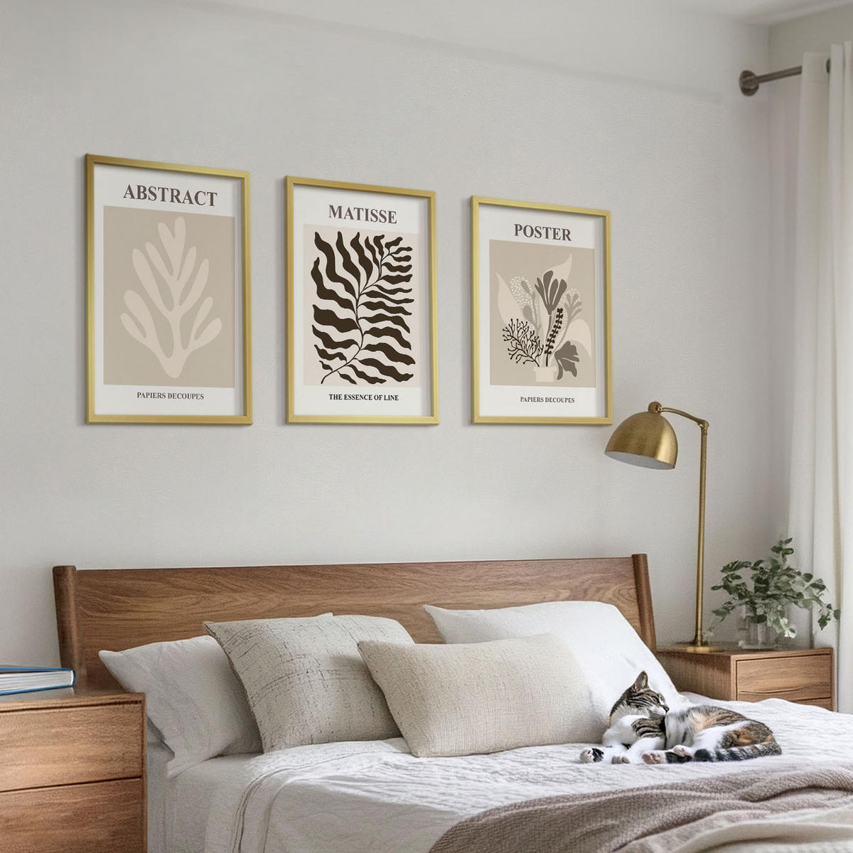 BILDER SET 3er Set - 40x60 cm Goldrahmen - Beige-braune Pflanzenmuster - Goldfarben, Kunststoff (40/60cm) - TULUP