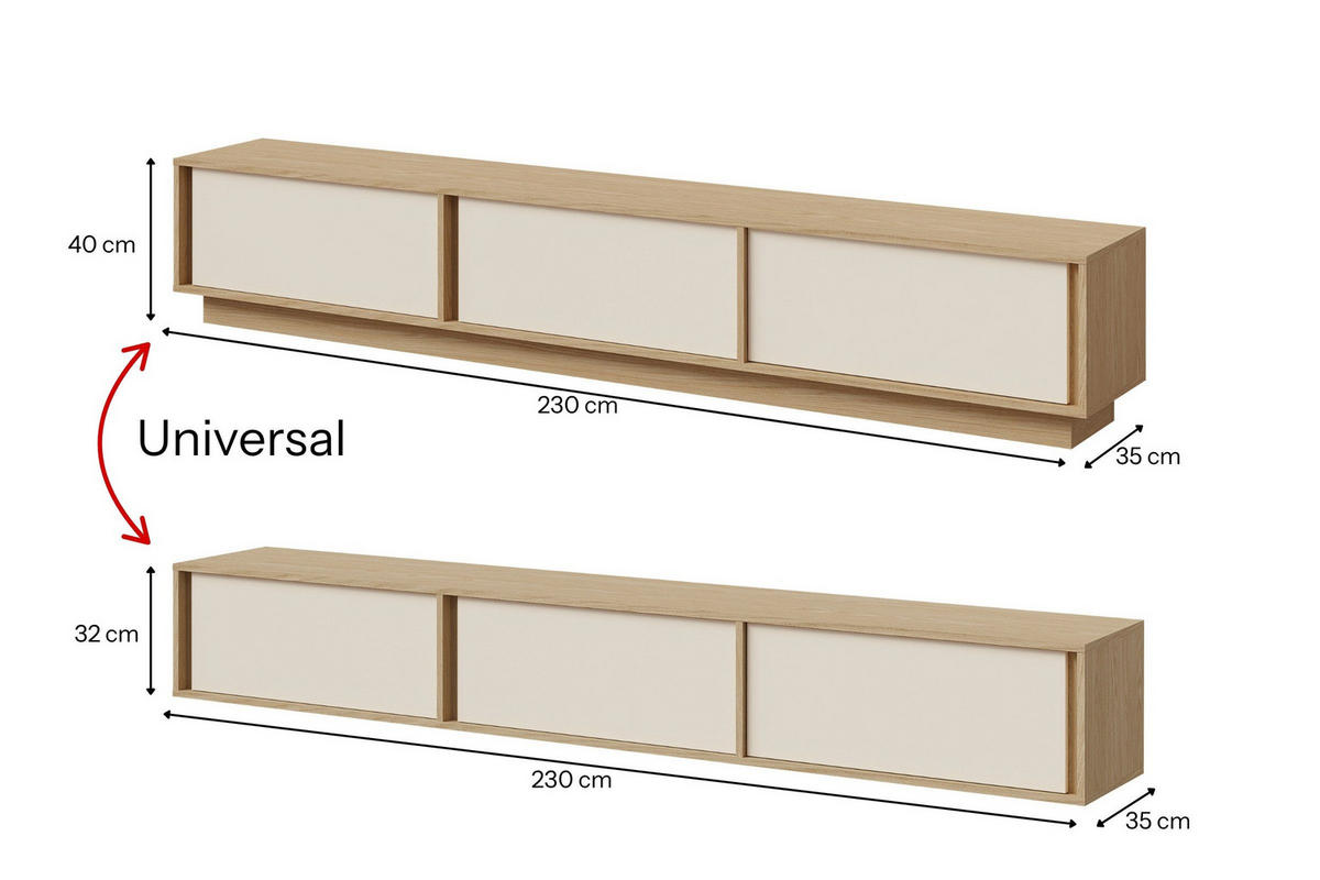 TV-ELEMENT VELORA 230/40/35 cm in Frühlingseiche / Macadamia - Beige, Holzwerkstoff (230/40/35cm) - Deine Möbel 24
