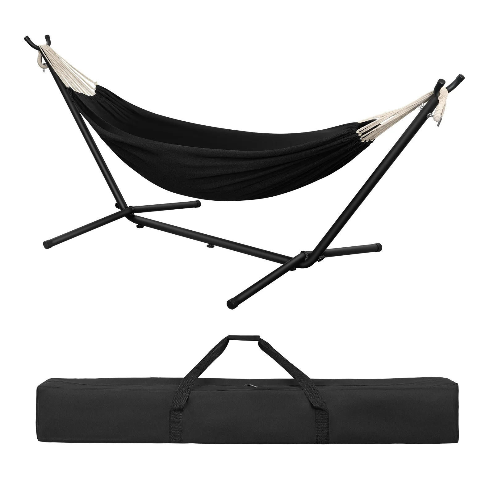 HÄNGEMATTE Doppel mit Gestell Schwarz 2 Personen - Schwarz, Textil/Metall (124/16cm) - Kaket
