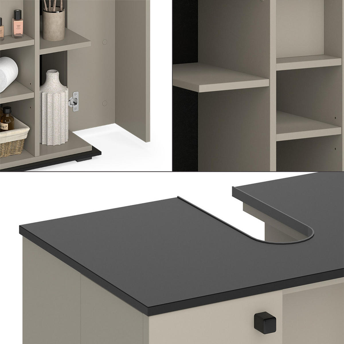 WASCHBECKENUNTERSCHRANK Joli Greige 60 x 59 cm mit 2 Türen - Greige, Holzwerkstoff (60/59/37cm) - Vicco