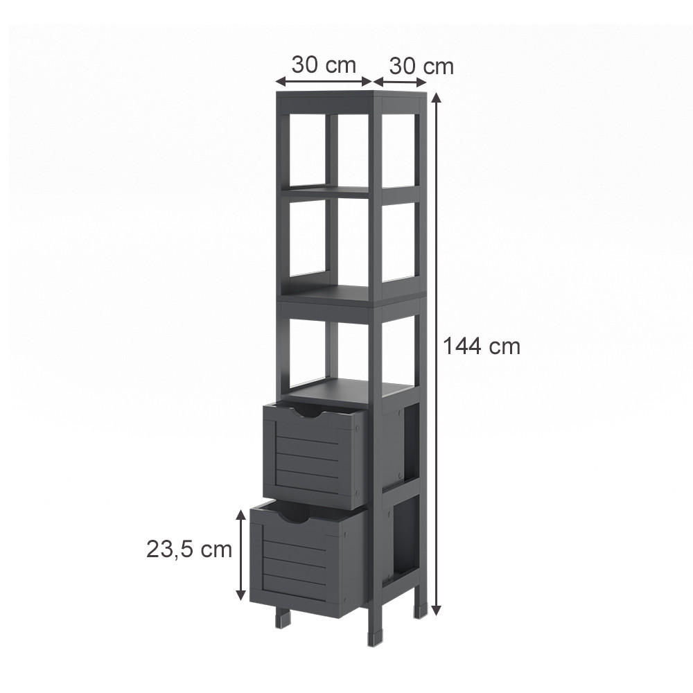 BADSCHRANK Vilda Grau 30 x 144 cm mit 2 Schubladen - Grau, Holzwerkstoff (30/144/30cm) - Vicco