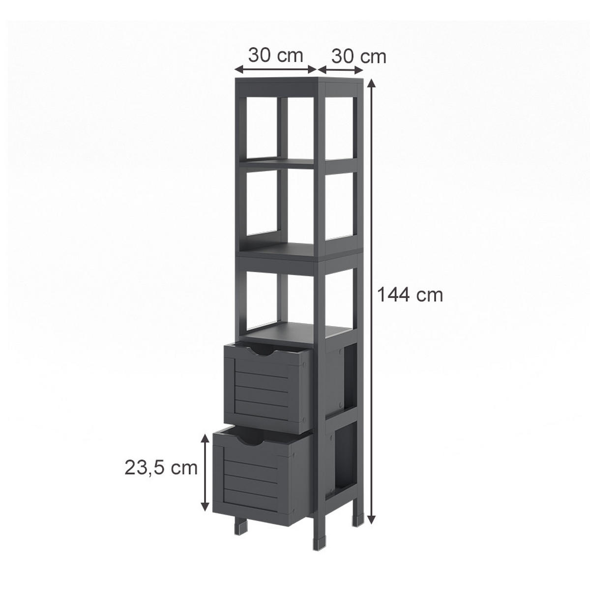 BADSCHRANK Vilda Grau 30 x 144 cm mit 2 Schubladen - Grau, Holzwerkstoff (30/144/30cm) - Vicco