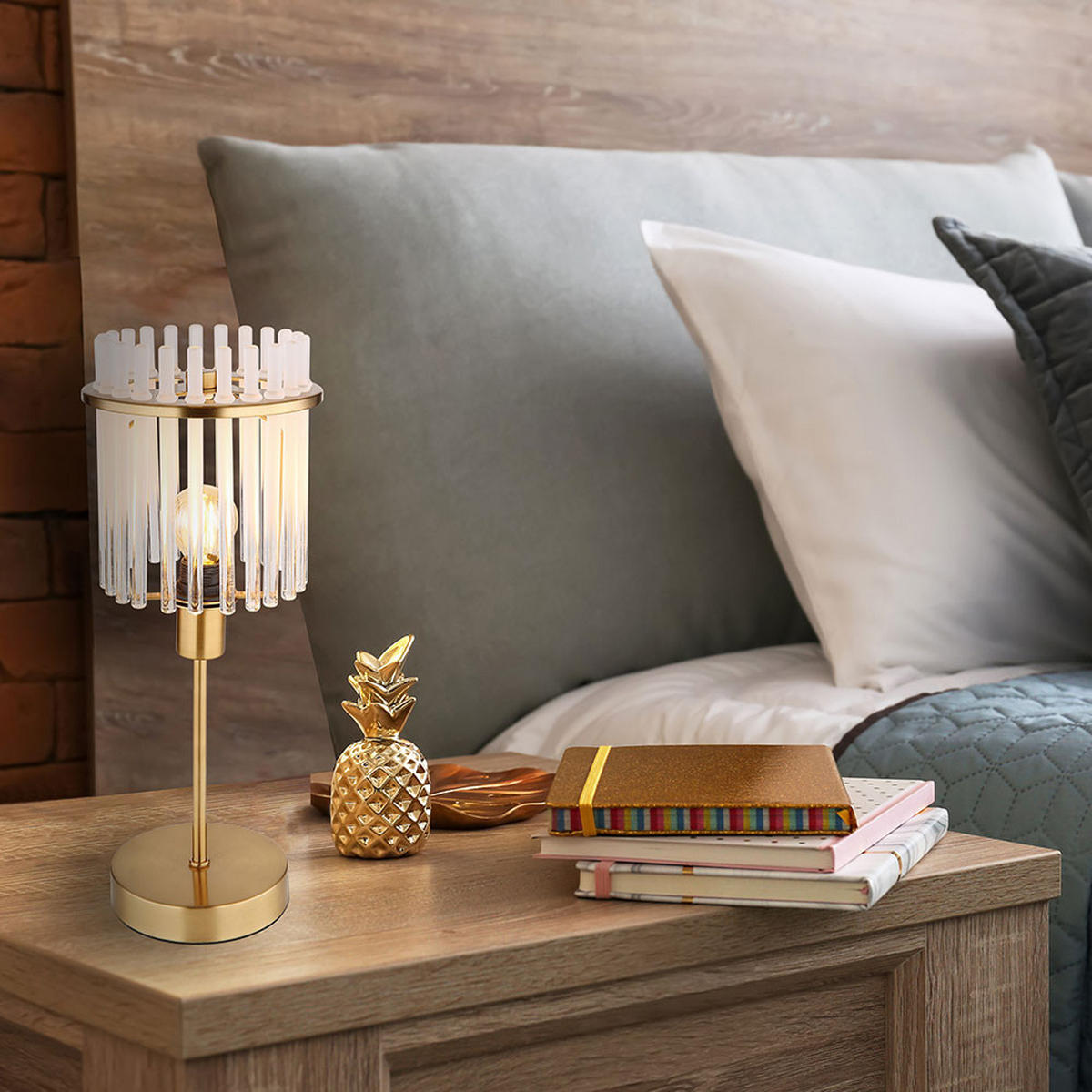 LED TISCHLEUCHTE GORLEY Metall Gold - Goldfarben, Glas (15/15/37.5cm) - Globo Lighting