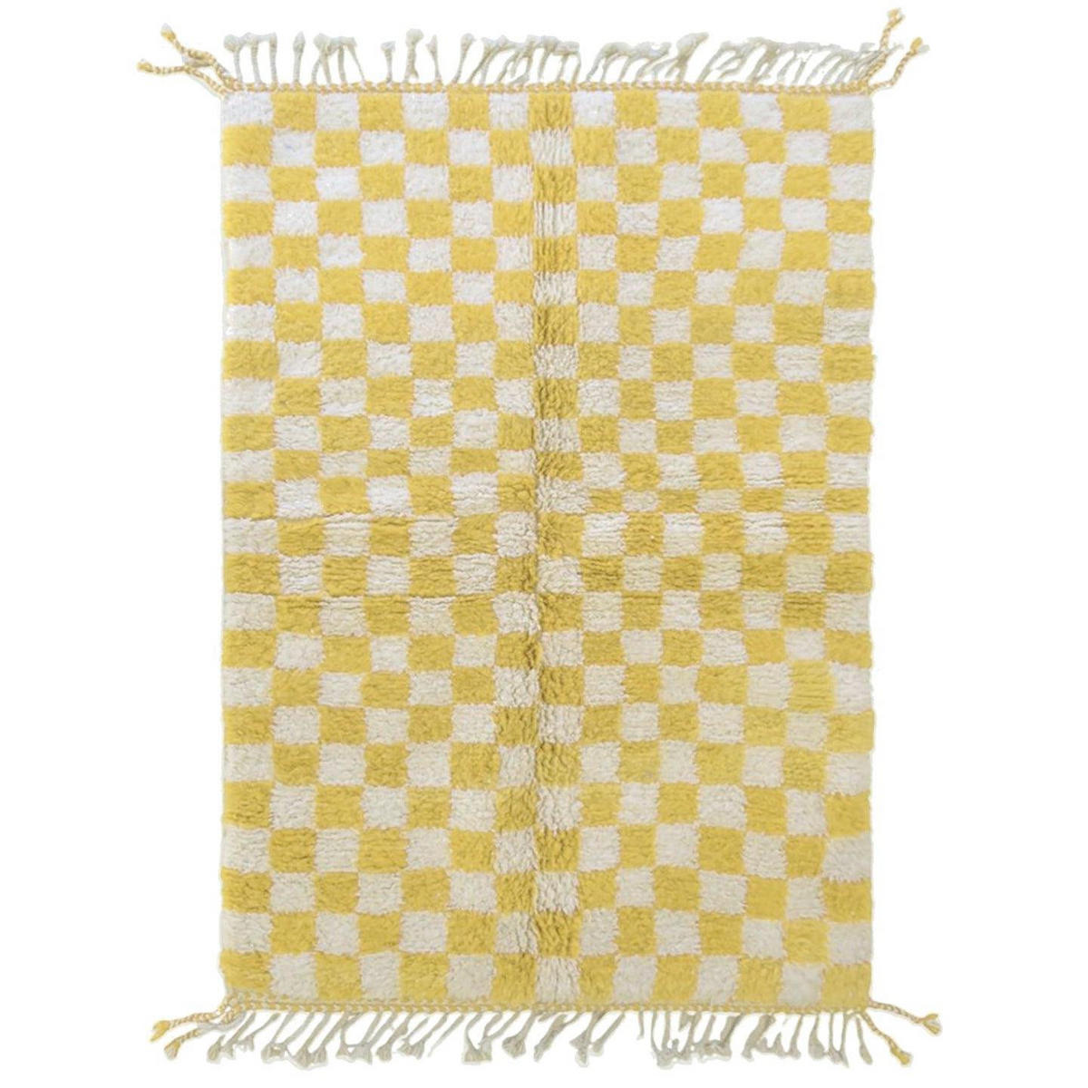 BERBERTEPPICH aus Marokko aus Wolle kariert gelb - Gelb, Naturmaterialien (160/257cm) - AFK Living