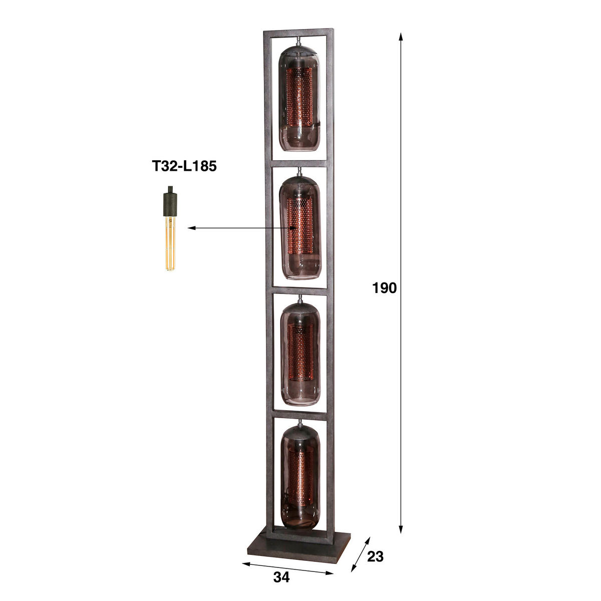 STEHLEUCHTE Toms Grau 23/34/190 cm - Grau, Metall (23/34/190cm) - Hoyz Collection